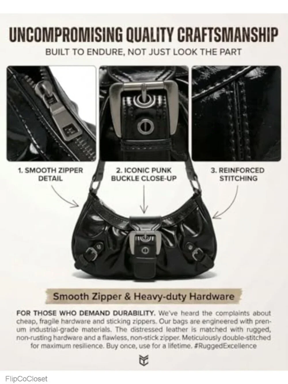 Odorless PU Leather Y2K Goth Punk Hobo Shoulder Bag